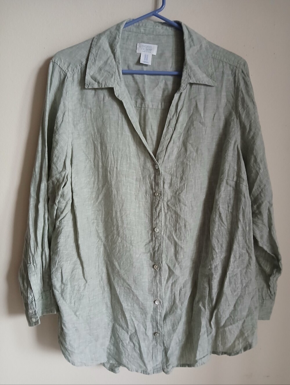 Sigrid Olsen Linen Top Green 1X FLAW